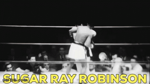 Black And White Boxing Match Sugar Ray Robinson In Yellow GIF