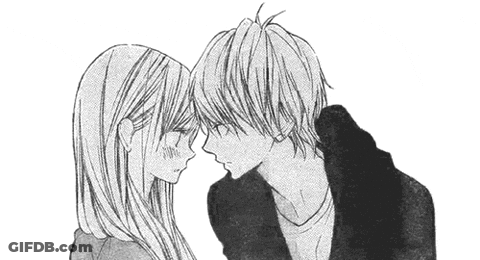 Black And White Boy And Girl Touching Foreheads GIF