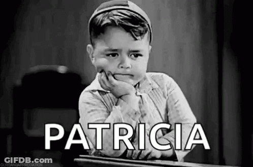 Black And White Boy Hand On Chin Saying Patricia GIF
