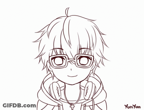 Black And White Boy With Glasses And Headphones By Yumyum GIF