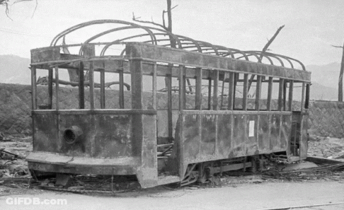 Black And White Burned Out Bus Number 1 GIF