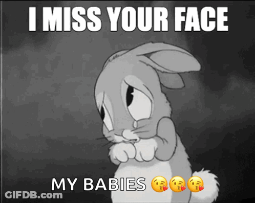 Black And White Cartoon Bunny Saying I Miss Your Face My Babies GIF