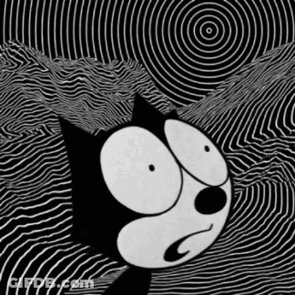 Black And White Cartoon Cat With Hypnotic Background GIF