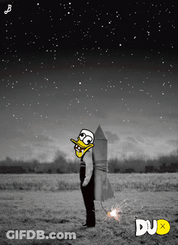 Black And White Cartoon Character Holding Rocket With Dub GIF
