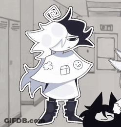 Black And White Cartoon Character In Hallway With Lockers GIF