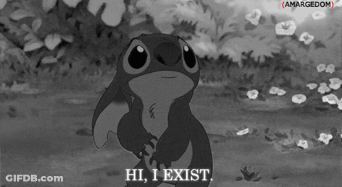 Black And White Cartoon Character Saying Hi I Exist GIF