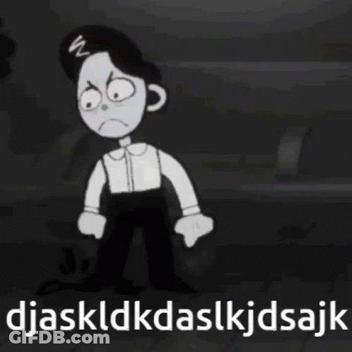 Black And White Cartoon Character Standing In Dark Room GIF