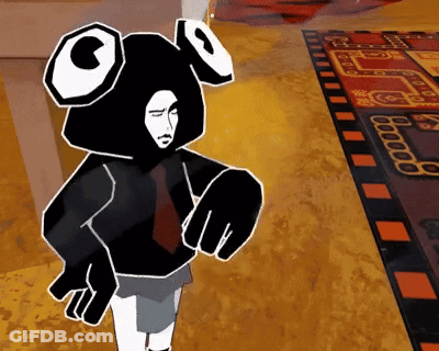 Black And White Cartoon Character Standing On Rug GIF