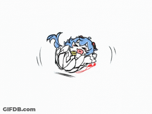 Black And White Cartoon Character With Blue Tail And Bow GIF