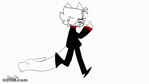 Black And White Cartoon Character With Cat Behind Him GIF