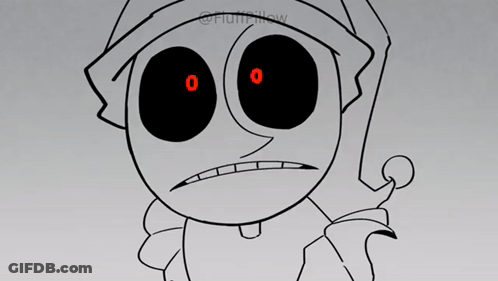 Black And White Cartoon Character With Glowing Red Eyes GIF