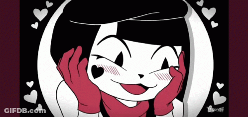 Black And White Cartoon Character With Hearts Around Her GIF