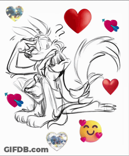 Black And White Cartoon Character With Hearts GIF