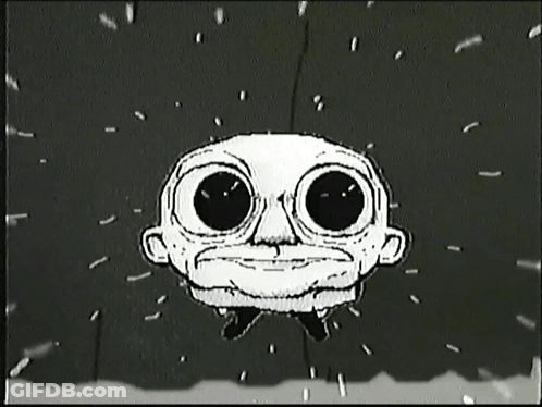 Black And White Cartoon Character With Large Eyes GIF
