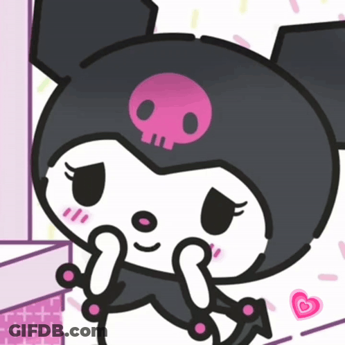 Black And White Cartoon Character With Pink Skull GIF