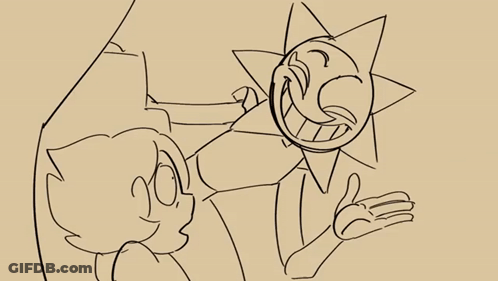 Black And White Cartoon Character With Sun On Face GIF