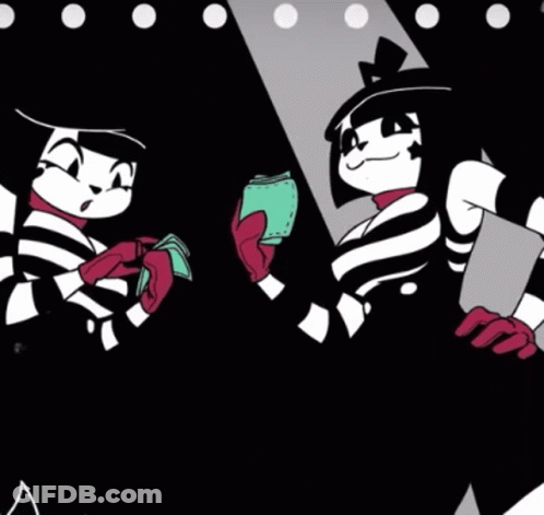 Black And White Cartoon Characters Holding Wallets GIF