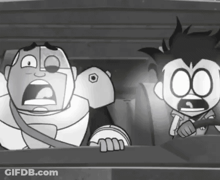 Black And White Cartoon Characters Sitting In Car GIF