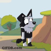 Black And White Cartoon Dog On Grassy Hillside GIF