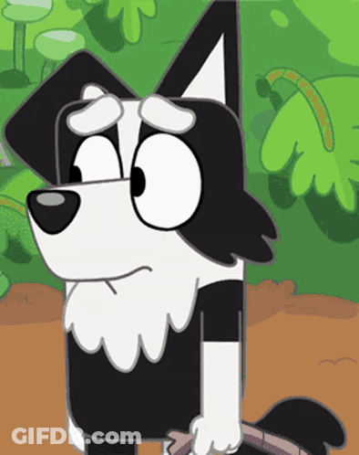 Black And White Cartoon Dog With Stick GIF