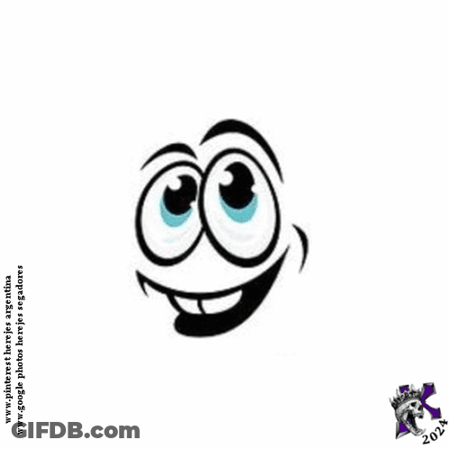 Black And White Cartoon Face With Blue Eyes And Smile GIF