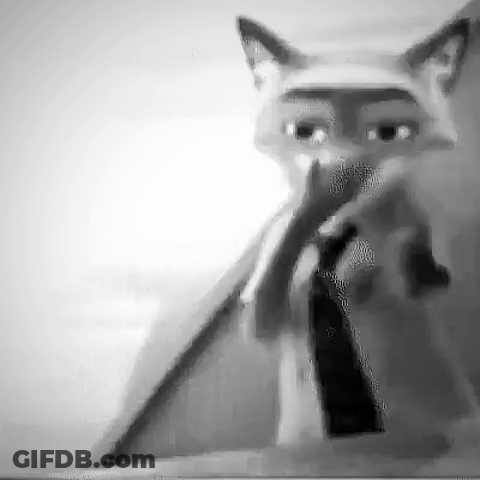 Black And White Cartoon Fox Holding Stick GIF