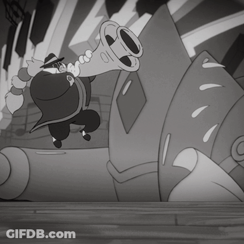 Black And White Cartoon Man Holding Trumpet GIF