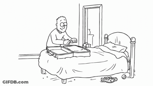 Black And White Cartoon Man Packing Suitcase GIF