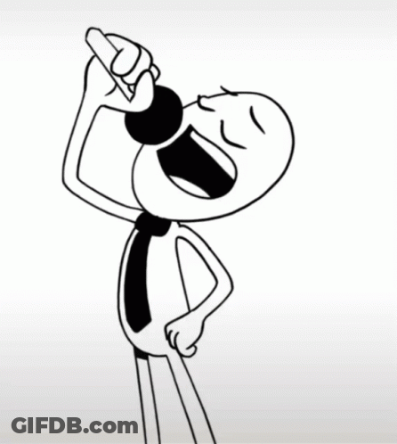 Black And White Cartoon Of Man And Woman Singing Into Microphones GIF