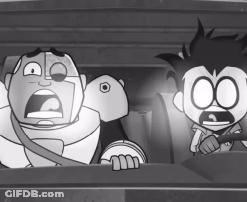 Black And White Cartoon Robot And Boy With 00 On Faces GIF