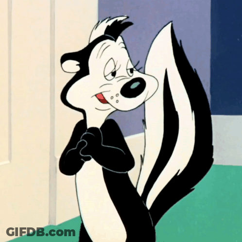Black And White Cartoon Skunk On Green Carpet GIF