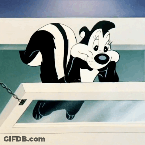 Black And White Cartoon Skunk With Big Mouth GIF