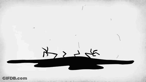 Black And White Cartoon Standing In Puddle GIF