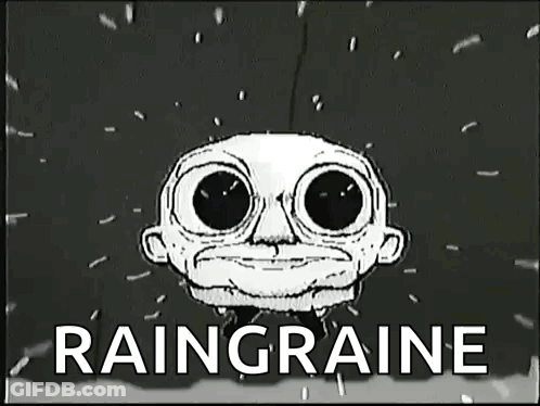 Black And White Cartoon With Big Eyes Saying Raingraine GIF
