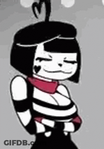 Black And White Cartoon With Red Scarf And Beret GIF