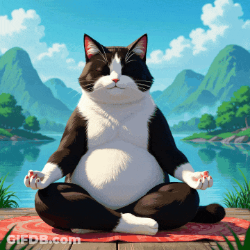 Black And White Cat In Lotus Position GIF