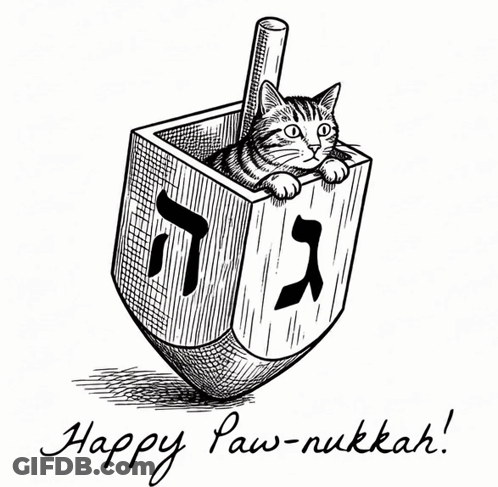 Black And White Cat In Wooden Top Saying Happy Paw-Nukkah GIF