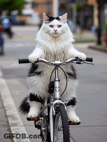 Black And White Cat On Bike With Schwalbe Sticker GIF