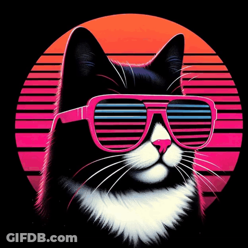 Black And White Cat Wearing Pink Sunglasses GIF