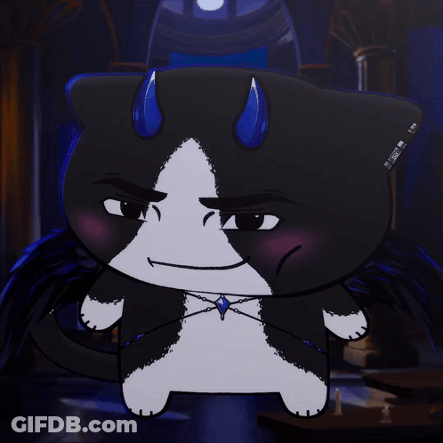Black And White Cat With Blue Horns And Necklace GIF