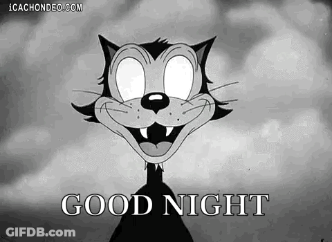 Black And White Cat With Glowing Eyes Saying Good Night GIF