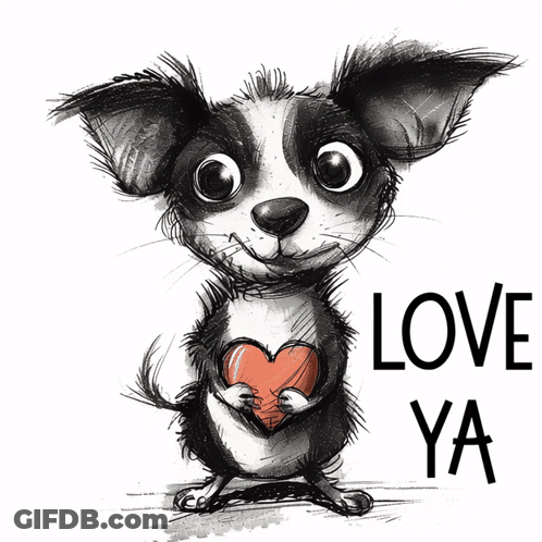 Black And White Chihuahua Holding Heart Saying Love Ya GIF