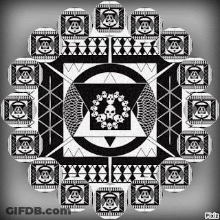 Black And White Circular Pattern With Skulls GIF