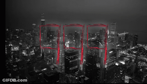 Black And White City At Night With Red Squares GIF