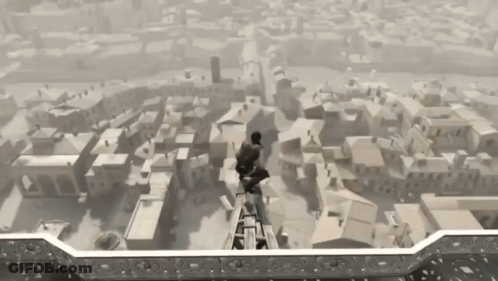 Black And White City With Person On Building GIF