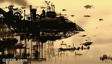 Black And White City With Ships GIF