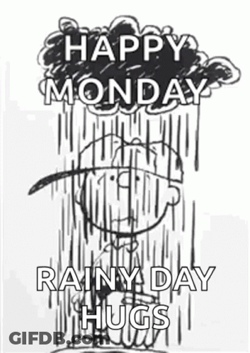 Black And White Cloud With Happy Monday Rainy Day Hugs GIF