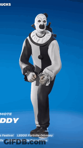 Black And White Clown In Front Of Blue Screen GIF