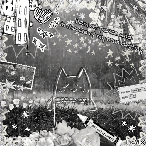 Black And White Collage I Am At Peace And In Charge Of My Own Destiny GIF