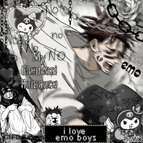 Black And White Collage I Love Emo Boys GIF